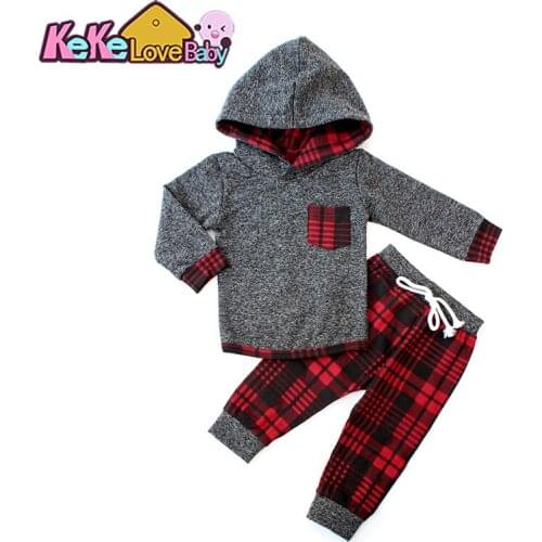 Kids Clothes Baby Boys Christmas Red Plaid Hoodie Top Pants 2pcs Children Boy Winter Warm Outfits Set Roupa Vest Fashion Hooded
