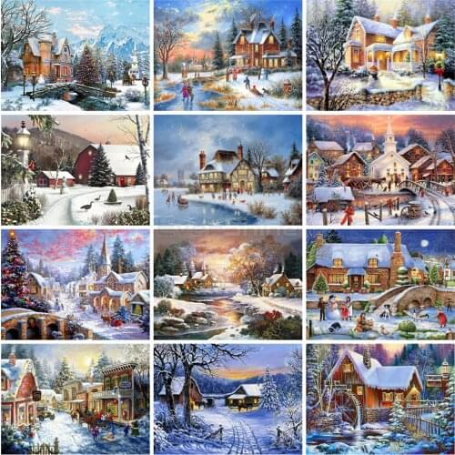 EverShine Diamond Embroidery House Diamond Mosaic Winter Picture Rhinestones Landscape Painting Cross Stitch Home Wall Decor