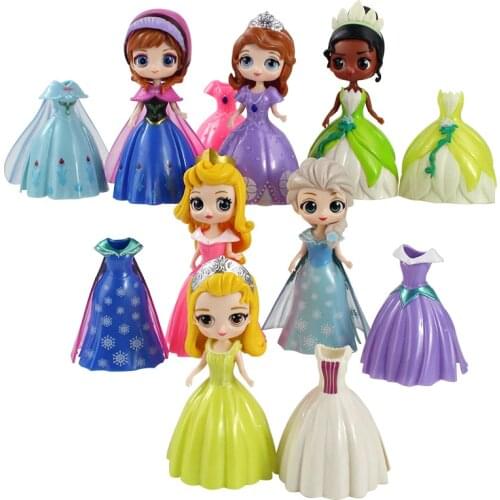 11-12cm 12pcs/Lot Princess Figures Elsa Anna Sofia Sophia Snow White Mermaid With Magic Clip Change Dress Sleeping Beauty Toys