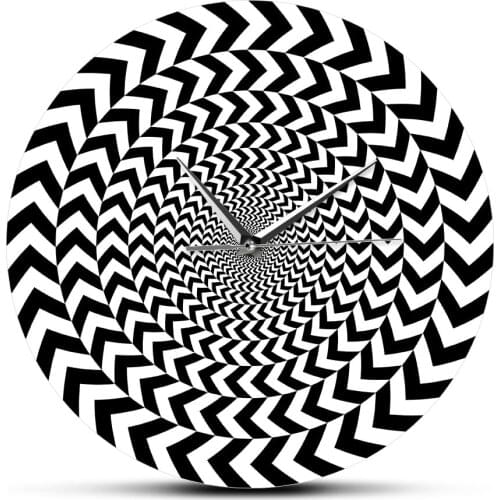 Hypnotic Black White 3D Vision Cool Living Room Interior Decor Spiral Geometric Optical illusion Non-ticking Wall Clock Watch