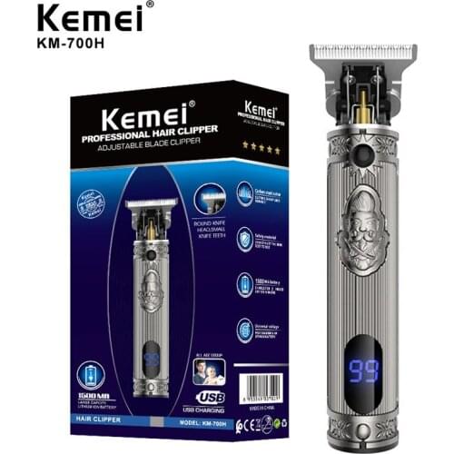 Kemei Finishing Barber Clipper Professional Hair Shaving Trimmer LCD Display T-Shape Blade Outliner Wireless Machine Hair Cutter