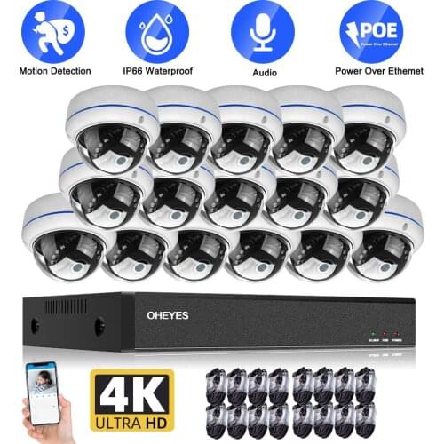 4K 16 Channel CCTV Video Surveillance Kit 8MP 8CH POE NVR Kit Outdoor Waterproof POE IP Dome Security Camera System Set 16CH 5MP