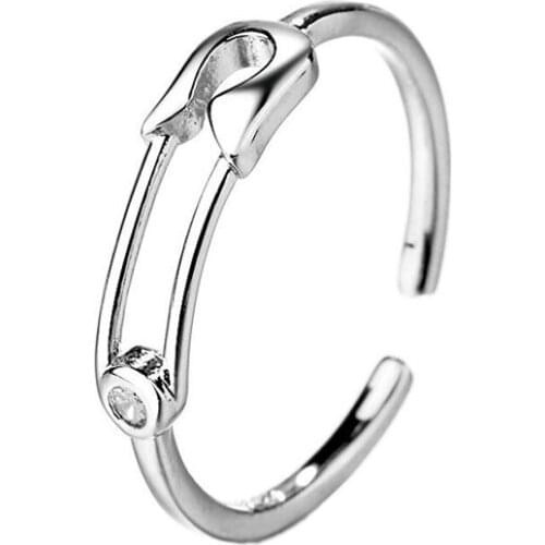 Creative 925 Sterling Silver Hollow Shaped Pin Rings Unique Design Adjustable Paper Clip Shape Thin Ring Jewelry Accessories
