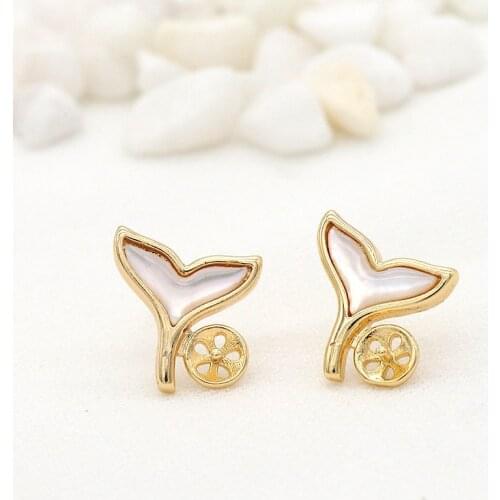 4PCS 12*12MM 14K Gold Color Brass with Zircon Dolphin Tail Stud Earrings High Quality Diy Jewelry Findings Accessories