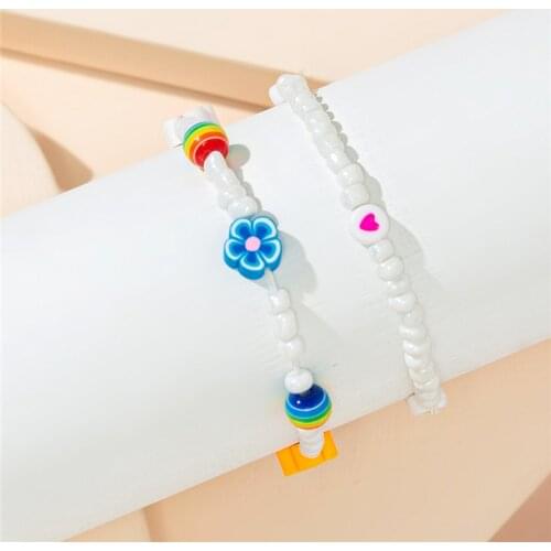 Cute 2PCS Beads Bracelet Fruit Flower Charms Bracelet For Children Candy Color Beads For Kids Jewelry Accessories Wholesale 2021