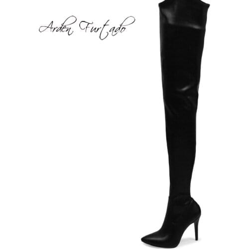 Fashion womens shoes 2019 spring stilettos heels zipper pointed toe thigh high pants boots black sexy over the knee boots 41 40