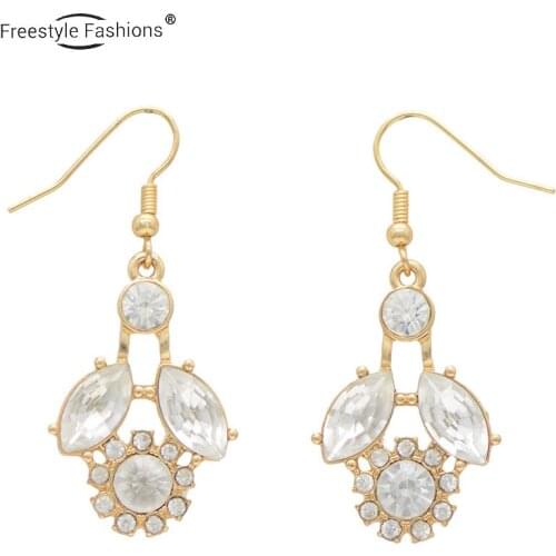 Fashion classic geometrical glass stone zinc alloy drop earrings for women