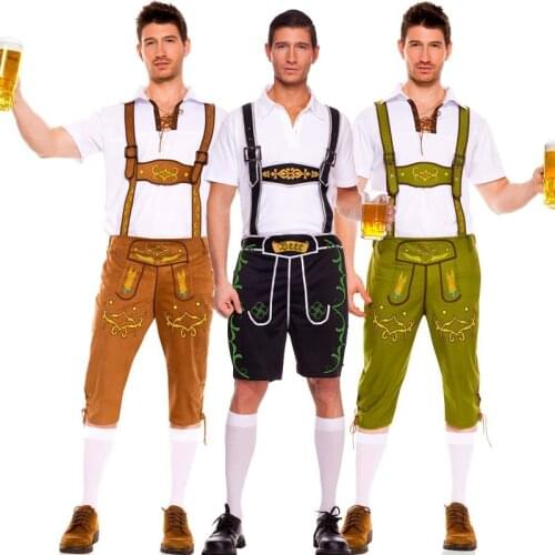 Men Carnival Oktoberfest Costume Colorful Bavarian Lederhosen Clubs Bartender Cosplay Fancy Party Dress