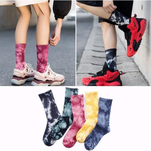 Hot Tie-Dye Tech Color By Hand Street Trend High-Top Tide Sports Socks Men Women Cotton Sock Men Basketball Cycling Skateboard