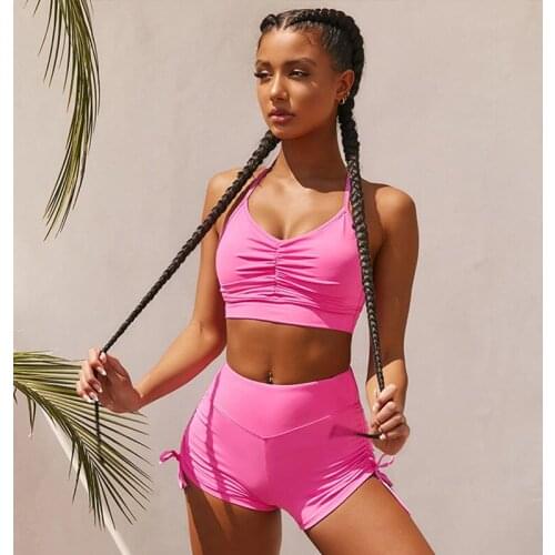 2021 New Arrivals Summer Women Yoga Set Bra and Shorts Workout Running High Elastic and Tight Solid Color Casual Hot Yoga Suit