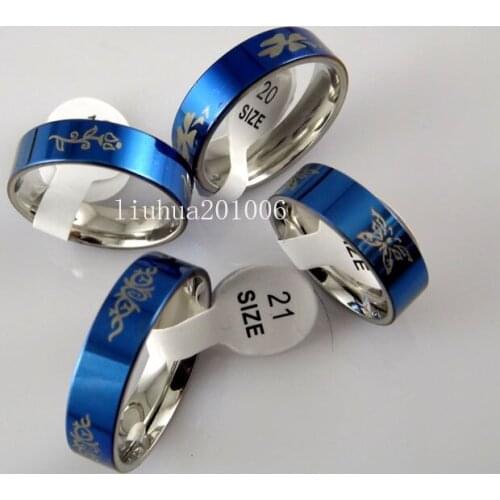 Wholesale 18 pcs Blue Comfort Fit Stainless Steel High Quality Band Ring Fashion Jewelry Mixed Order Free Shipping