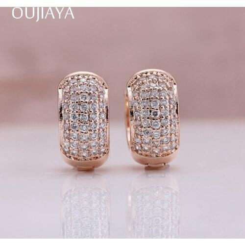 OUJIAYA Luxury Round Micro Wax Inlay Natural Zircon earrings 585 Rose Gold Women Dangle Earrings Fashion Wedding Fine Jewelry A9