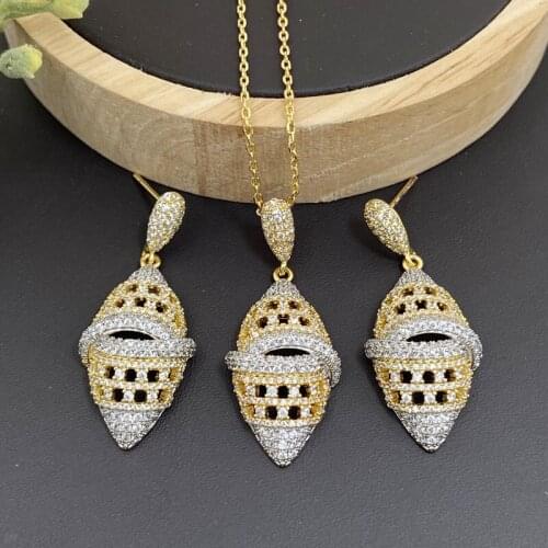 Lanyika Fashion Jewelry Set Delicate Hollow Olive Micro Pave Necklace with Earrings for Women Wedding Banquet Party Best Gifts
