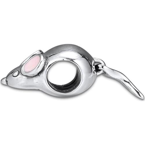 Fits for Pandora Bracelets Cute Mouse Charms with Pink Enamel 100% 925 Sterling Silver Jewelry Beads Free Shipping