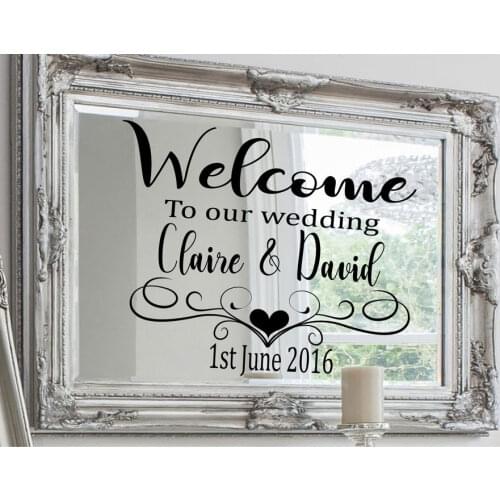 Custom Wedding Decal Personalized Bride And Groom Name,date,Welcome To The Wedding Sign Sticker Art Decor Gift Mirror Mural WE16