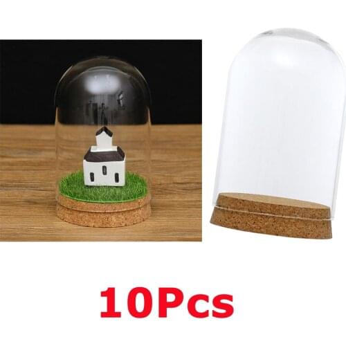 10Pieces 8x12cm Clear Glass Dome Cover Cloche Bell Jar Succulent Terrariums w/Wooden Cork Base Home Study Room Decoration