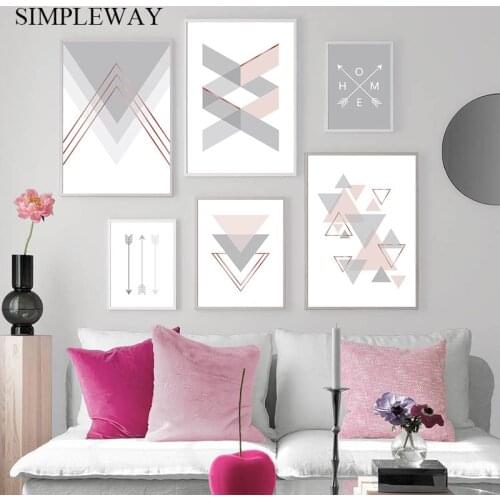 Pink Gray Arrow Geometric Abstract Art Poster Nordic Canvas Print Simplicity Painting Wall Picture for Living Room Decoration