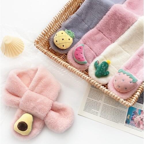 Unisex Spring Winter Children Cute Faux Fur Fruit Rabbit Outdoor Keep Warm Neck Scarf Gift Baby Boys Girls Soft Scarves for Kids