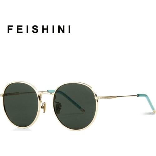 FEISHINI Brand Design Steampunk UV Protection Luxury Metal Round Sunglasses Women Retro Delicate Small Men Sun Glasses Star 2019