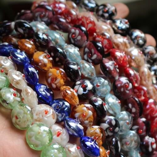20pcs/Lot 16mm*14mm*10mm Mix colors Lampwork Glass Beads Flower Flat Beads Charms for jewelry making