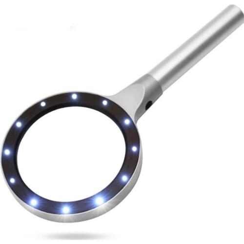 Magnifying Glass with Light, 12 LEDs Illuminated Magnifier with 10X 20X Magnification, Metal Handle Handheld Magnifying Glass