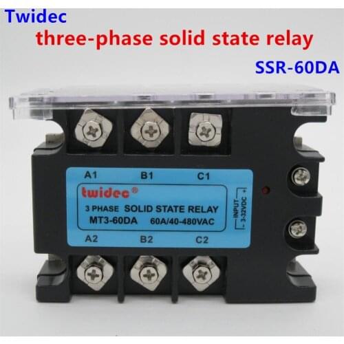 High quality Three Phase Solid State Relay SSR-60DA Relay 3-32VDC to 30-480V AC SR Relay Solid State Three Phase dc to ac Rele