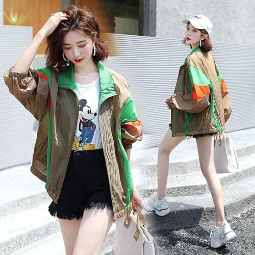 Fashion Womens Jacket Coat Korean Style Long Sleeve Splice Zipper Jackets Outerwear Summer Sun Protection Clothing 2020 K93