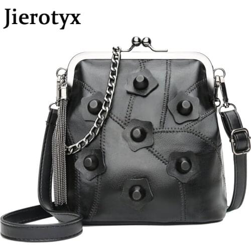 JIEROTYX Black Leather PU Women Bag Messenger Bags Frame Sexy Rivet Lady Handbag Shoulder Bag For Party Gothic Punk High Quality