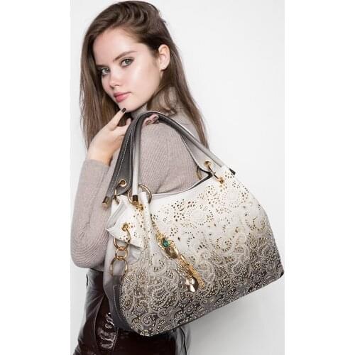 Female Top-Handle Bags for Women Women Handbags Hollow Out Ombre Floral Print Shoulder Bags Ladies Pu Leather Totes Fashion Bags