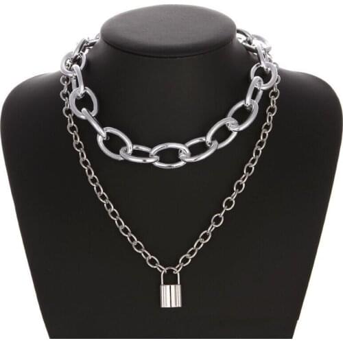 Fashion Double Choker Lock Necklace Layered Chain On The Neck With Lock Punk Jewelry Key Padlock Pendant Necklace For Women Gift