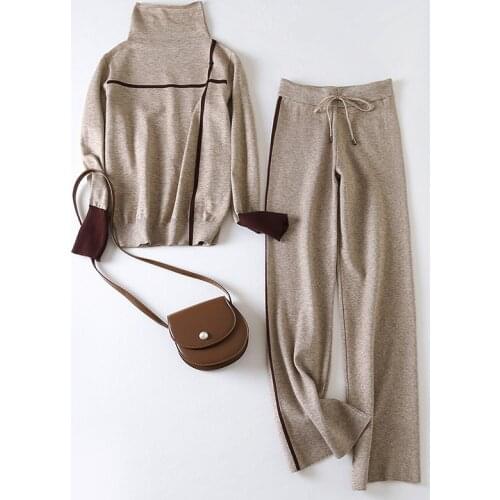2 Pieces Suit Women Sweater Suits Sets Autumn Winter pullovers + Wide Leg pants sets Soft warm knitted sweater track suits