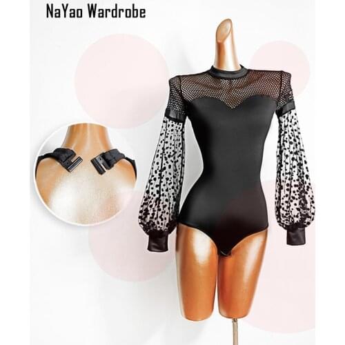 Long Sleeve Patchwork Collar Clip Latin Dance Dress Women Bodysuit Practise Dance costumes for Dancing Performamnce TL593