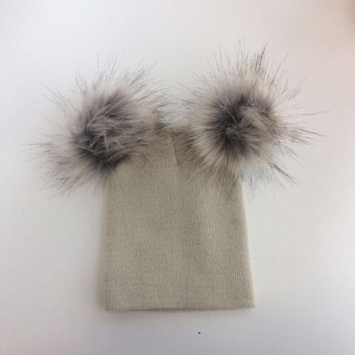 Winter Baby Knit Hat With Two Fur Pompoms Boy Girls Natural Fur Ball Beanie Kids Caps Double Real Fur Pom Pom Hat for Children