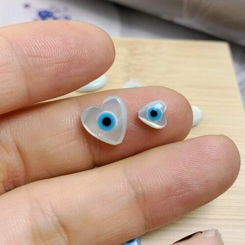 10PCS 25mmNatural evil Blue eye Mother of Pearl Heart Pendant Heart Pendant for jewelry making earring black shell charm beads