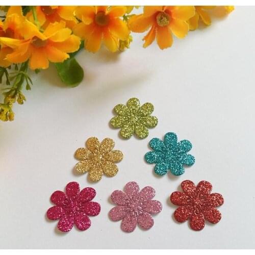 100PCS Glitter flower Patch for craft accessory hair ornament sew on flower applique / Handmade Sewing DIY Clothing Accessorie