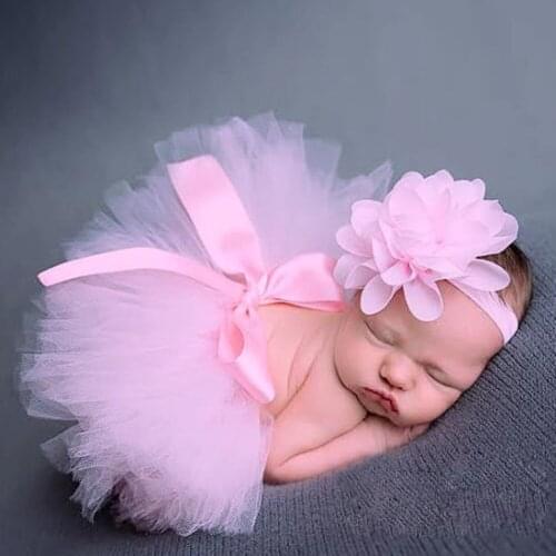 2pcs/set Cute Baby Girls Flower Hairband Bowknot Tutu Skirt Photo Props Photography Accessories Pink Baby Girl Photo Shooting