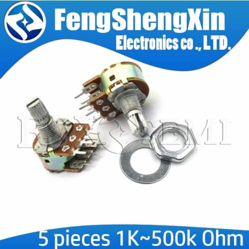5pcs/lot New B1K B2K B5K B10K B20K B50K B100K B500K B1M 6Pin Shaft WH148 Potentiometer 1K 2K 5K 10K 20K 50K 100K 500K 1M
