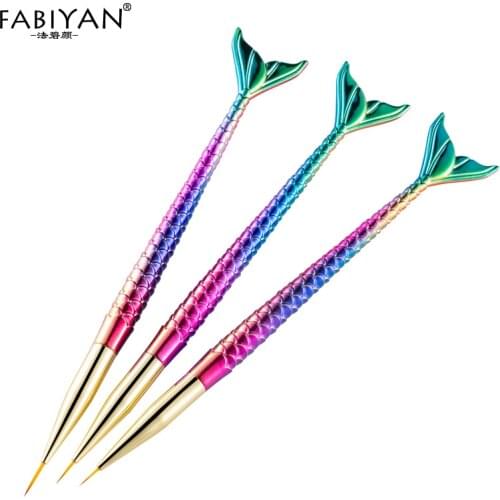 7/9/11mm Nail Art Brush Liner Line Stripe Fish Tail Gradient Pen Design Flower Tips Painting Drawing Acrylic UV Gel Polish Tools