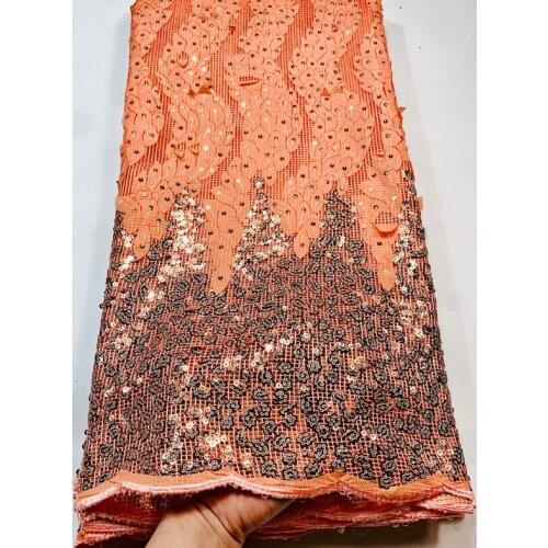 African Lace Fabric 2021 High Quality Lace with Sequins 5 Yards French Net Nigerian Lace Fabrics for Sewing Wedding Dress VSH069