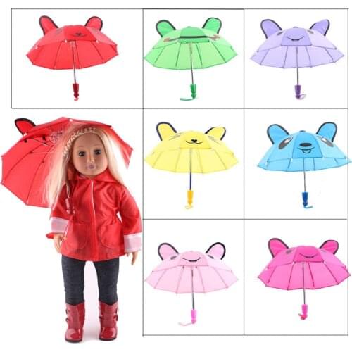 Doll Accessories 9 Colors Rain Umbrella With Rabbit Animal Patterns Umbrella Fit 18 Inch American Doll & 43 Cm Born Doll Girl`s