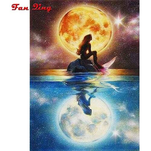 5d Diy Diamond Embroidery Mermaid Moon Diamond Painting Cross Stitch girl Picture By number Mosaic full square round rhinestone