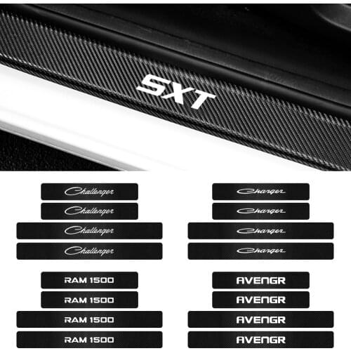 Car Styling 4Pcs Carbon Fibre Door Plate Scuff Protection Stickers For Dodge Ram 1500 2500 3500 SXT Avenger Durango Caliber Dart