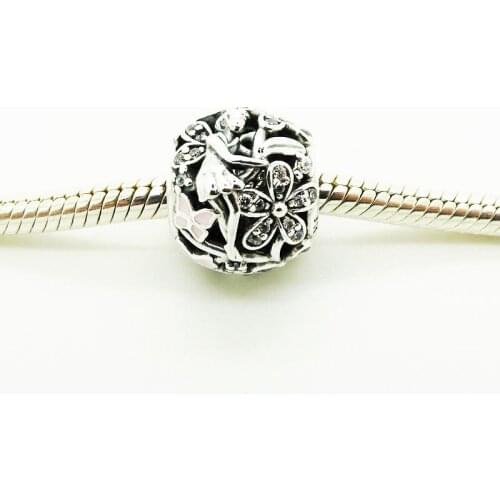 Dazzling Daisy Fairy Pink Enamel Crystal Beads for Charms Bracelets Women Silver 925 Jewelry Charm Beads for Jewelry Making