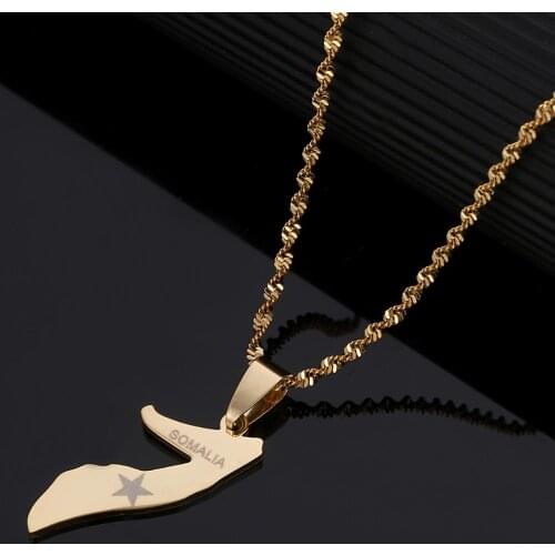 Stainless Steel Small Somalia Map Pendant Necklace Gold Color Women Somali Maps Chain Jewelry