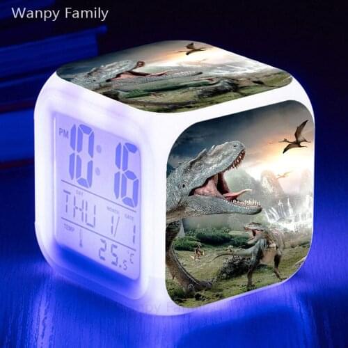 Jurassic Dinosaur Alarm Clock 7 Color LED Glowing Digital Alarm Clock For Students Room Multifunction Night Light Watche Clock