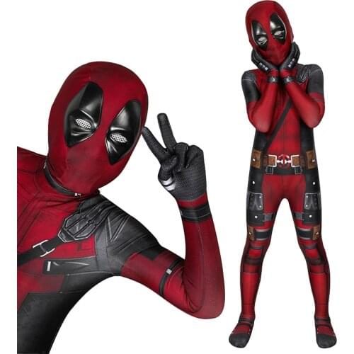 Kids Superhero Dead Pool Wade Winston Jumpsuit Cosplay Costume For Children Halloween Masquerade Printing Bodysuit