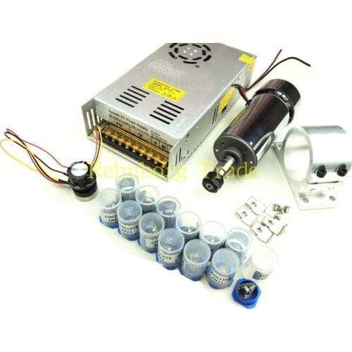 DC12-48V 0.3kw spindle motor ER11 chuck CNC 300W Spindle Motor+52mm mount bracket+Power Supply speed governor+13pcs ER11 Chuck