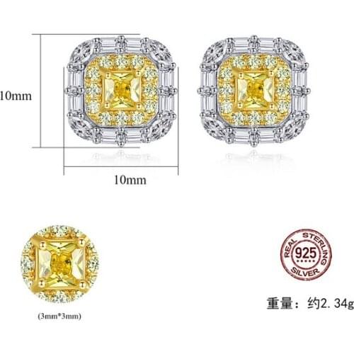 HOT Sell S925 Sterling Silver womens Korean version simple micro inlaid Crystal zircon ruby sapphire treasure Square Earrings