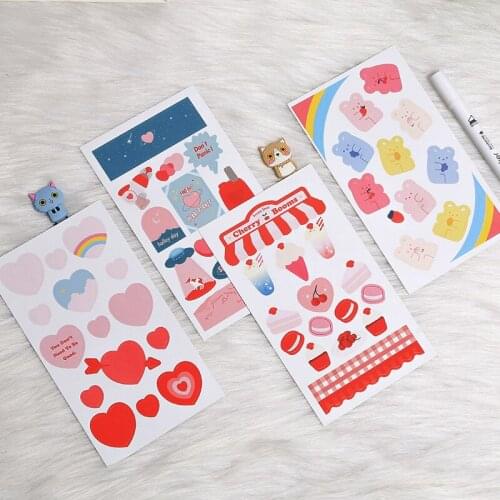 Ins Cartoon Bear Pink Love Shell Cute Stickers PVC Seal Post It Girl Stationery Mobile Phone Decorative Stickers Scrapbooking
