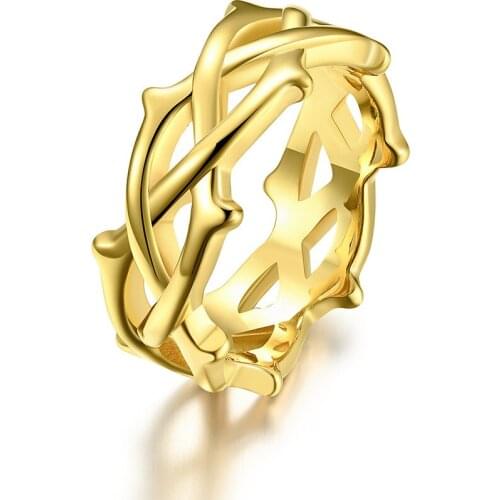 Korean Style Wholesale Rings Thorn Vine Simple Gothic Plant Leaves Titanium Stainless Steel Jewelry For Men Male Cross Presents